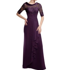 Long Lace Plum 3/4 Sleeve Dress